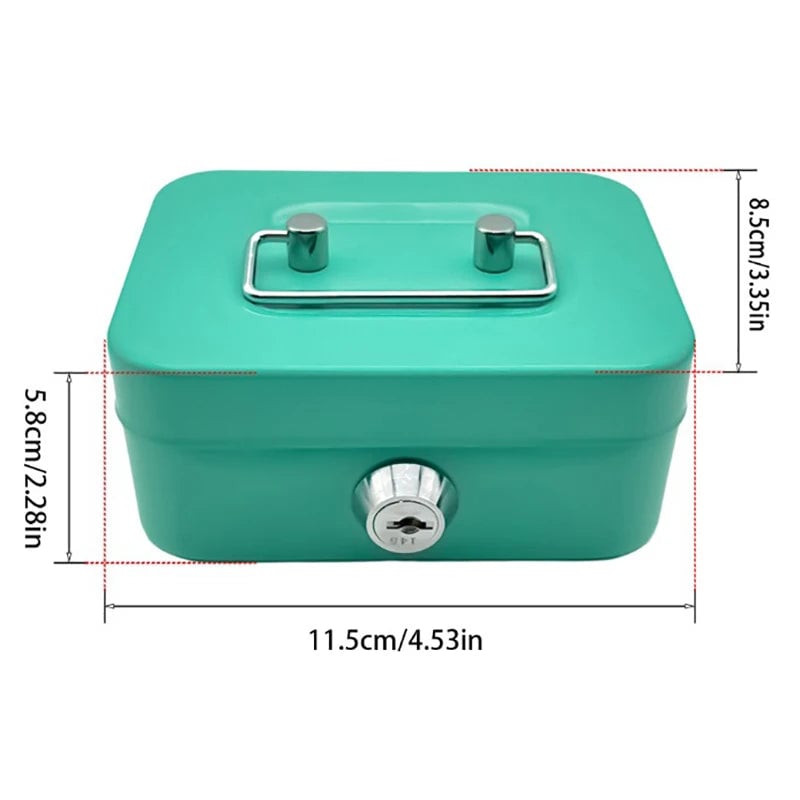 Metal Piggy Bank Box with Lock & Key - Portable Coin Money Safe