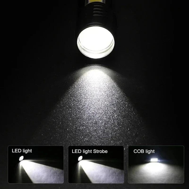 USB Rechargeable Mini Flashlight COB+XPE LED 3-Mode Zoomable Torch
