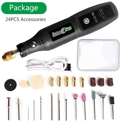 USB Cordless Rotary Tool Kit 24PCS Engraving Pen Drill Jewelry Metal