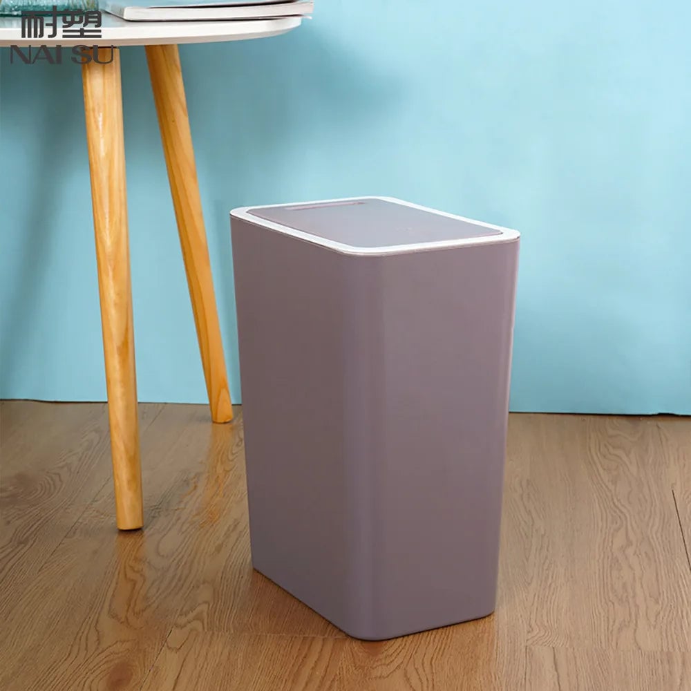 10L Press Top Lid Bathroom Trash Can - Space Saving Plastic Wastebasket