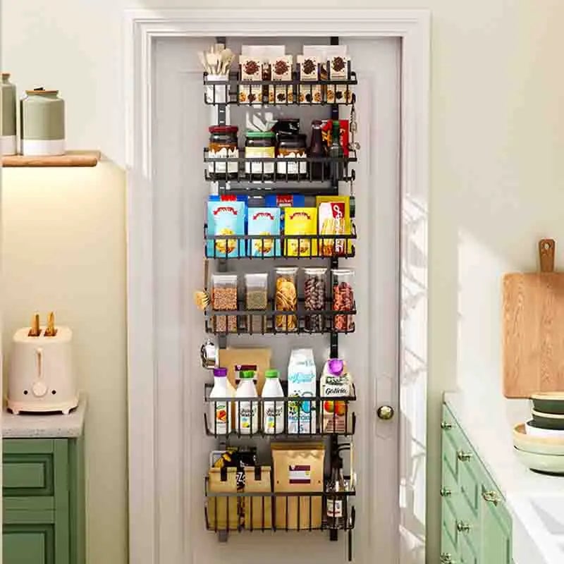 Iron Over-Door Multi-Layer Storage Basket Adjustable No-Drill Shelf