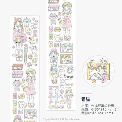 Kawaii Character Washi Tape Stickers - Decorative Craft Tape Roll
