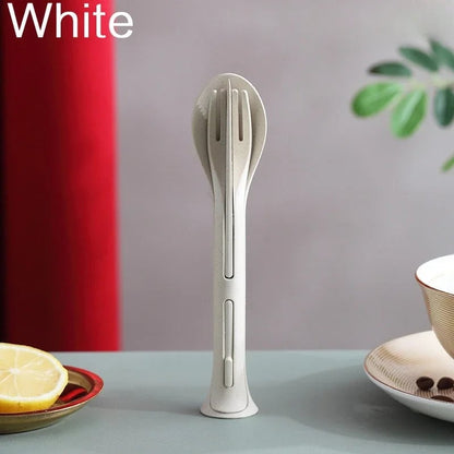 3PCS Wheat Straw Cutlery Set Portable Detachable Travel Camping