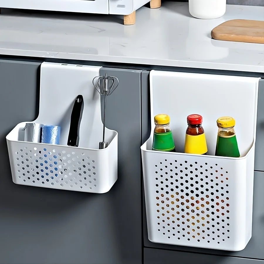 Cabinet Door Storage Basket - Hanging Interior Shelf Organizer Hook