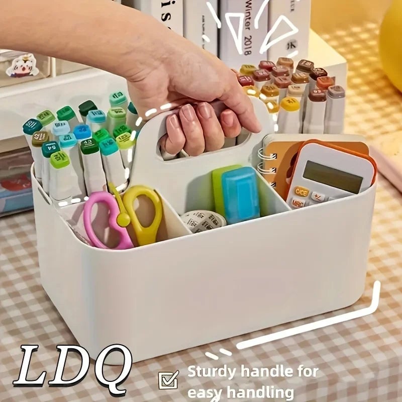 5-Compartment Plastic Storage Basket with Handle - Desk Organizer