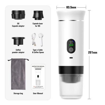 3-in-1 Portable Espresso Machine Digital Display Car Home Coffee Maker
