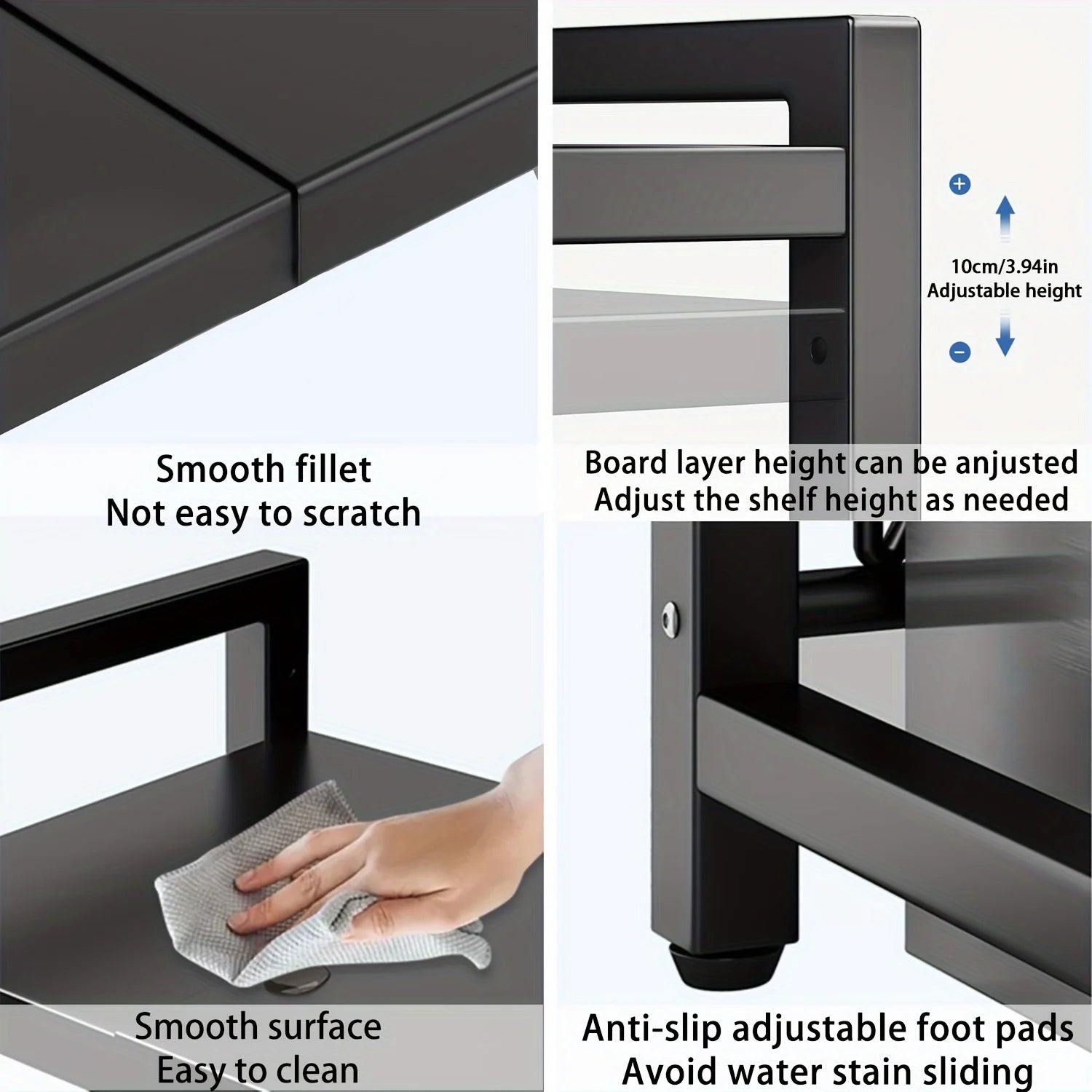 Expandable Microwave Shelf 40-64cm with 6 Hooks Kitchen Storage Rack