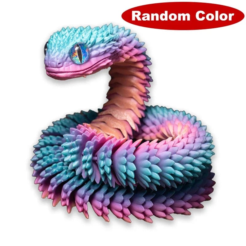 3D Printed Snake Figurine with Movable Joints & Random Colored Eyes