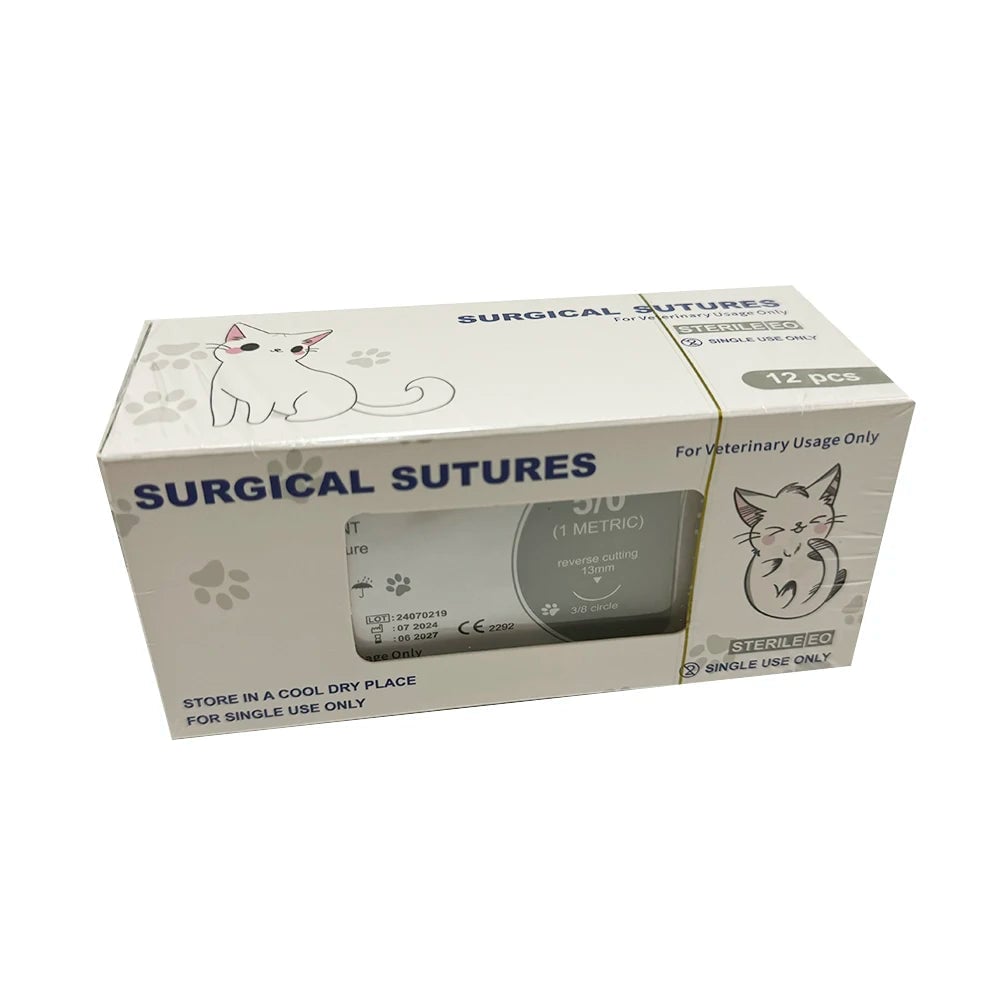 12pcs Pet PDO Sutures 3/8 Circle 90CM Needle 2/0-5/0 Cat Dog Surgery