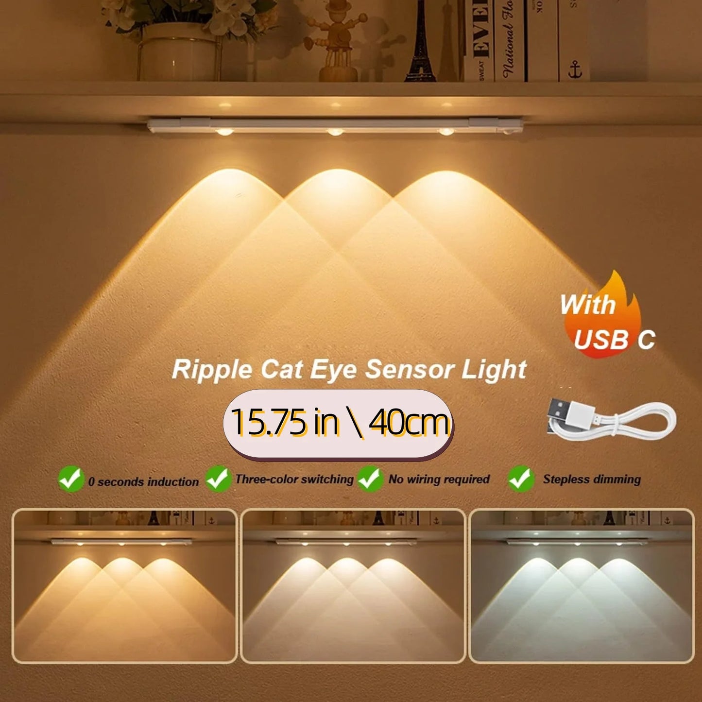 USB Rechargeable LED Motion Sensor Under Cabinet Light Kitchen