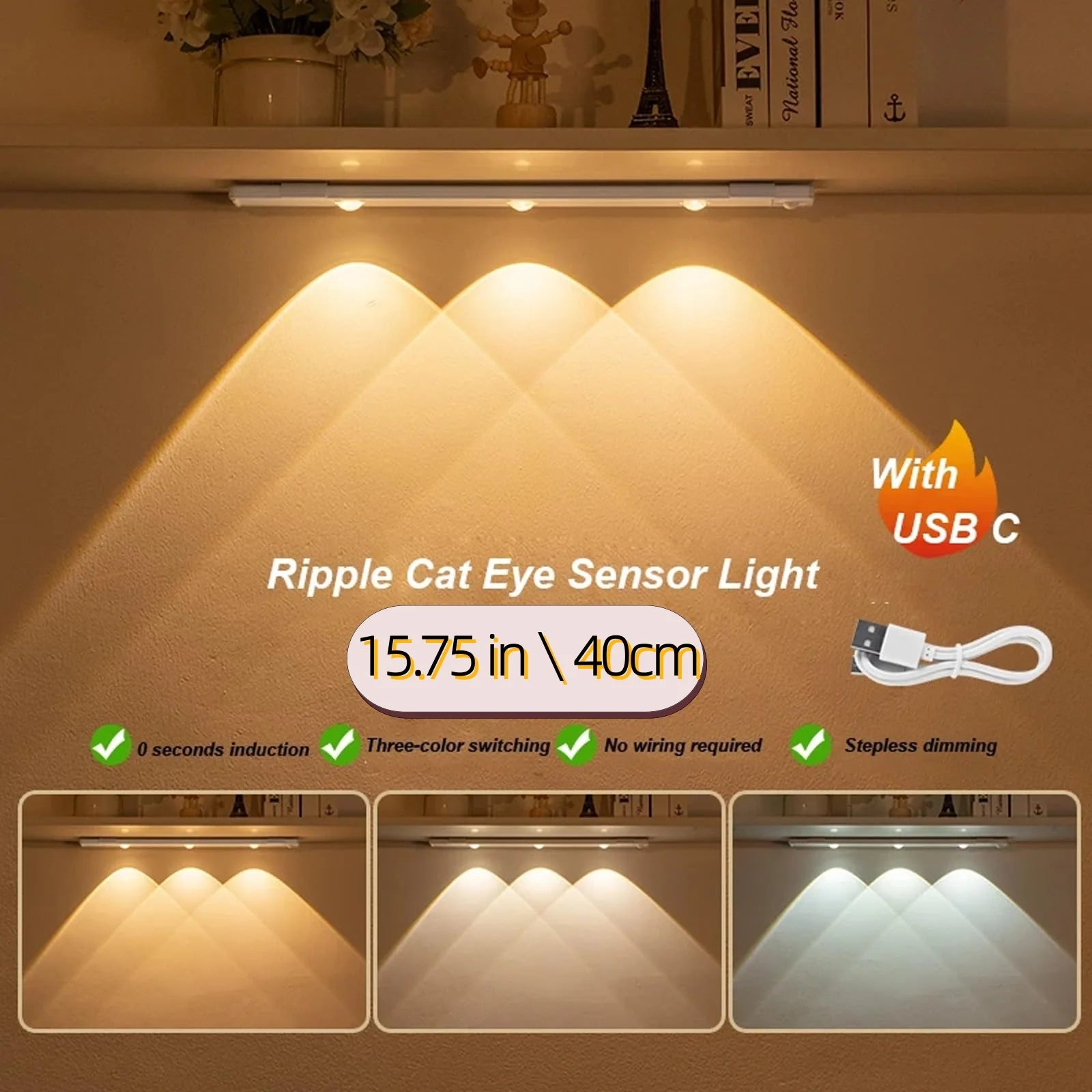 USB Rechargeable LED Motion Sensor Under Cabinet Light Kitchen