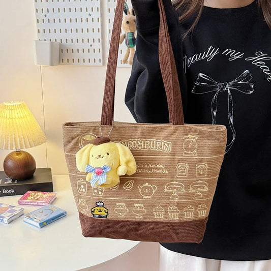 Large Corduroy Pompompurin Tote Bag - Laptop Shoulder Handbag