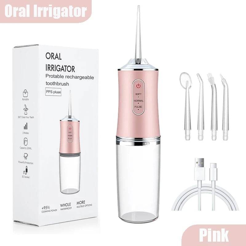 USB Rechargeable Water Flosser 220ml 3 Modes 4 Tips Portable Dental