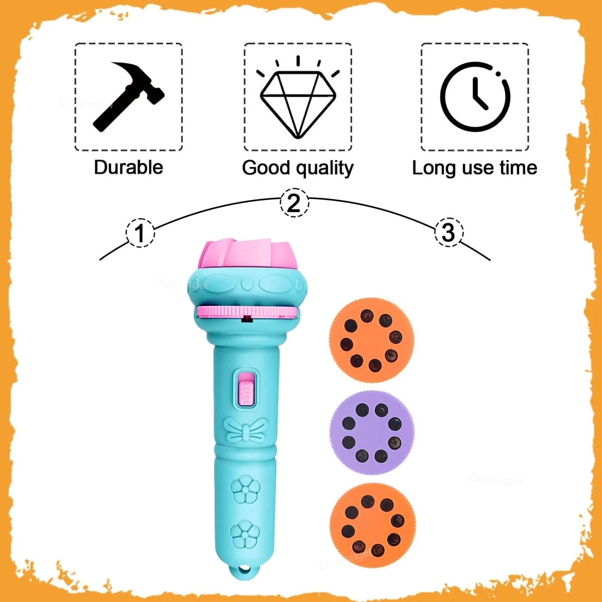 Kids Projector Flashlight 80 Patterns 10 Cards Educational Bedtime Toy