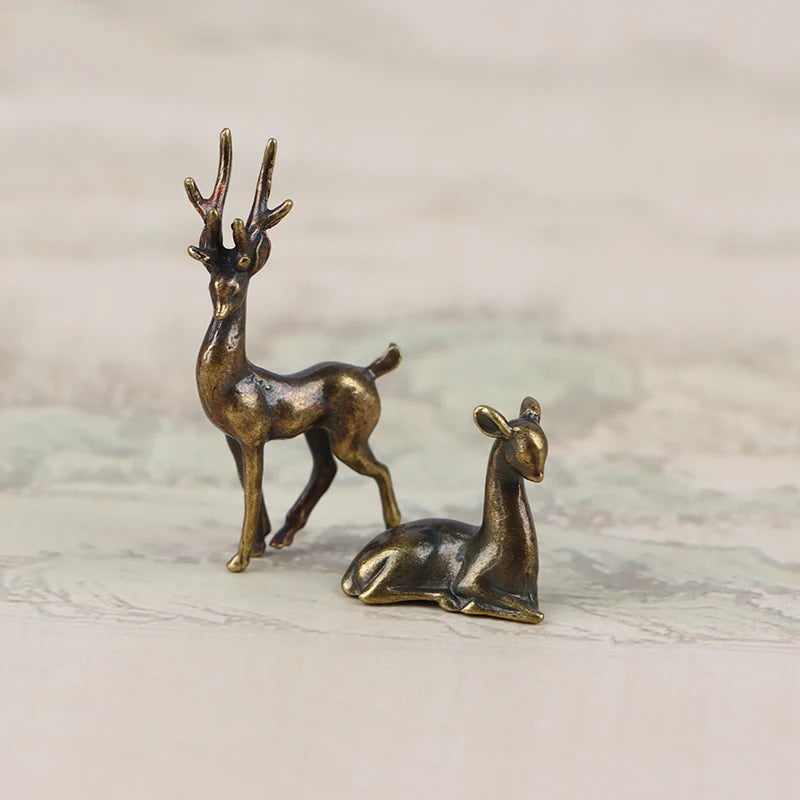 Copper Alloy Sika Deer Tabletop Ornament Vintage Animal Figurine