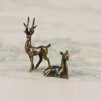 Copper Alloy Sika Deer Tabletop Ornament Vintage Animal Figurine