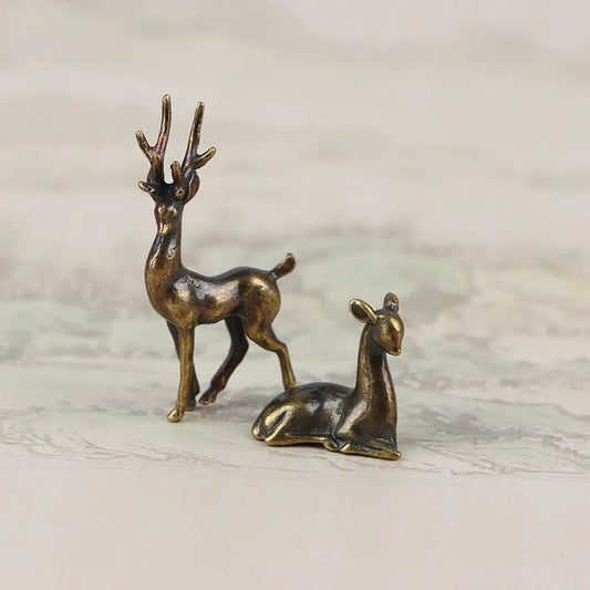Copper Alloy Sika Deer Tabletop Ornament Vintage Animal Figurine