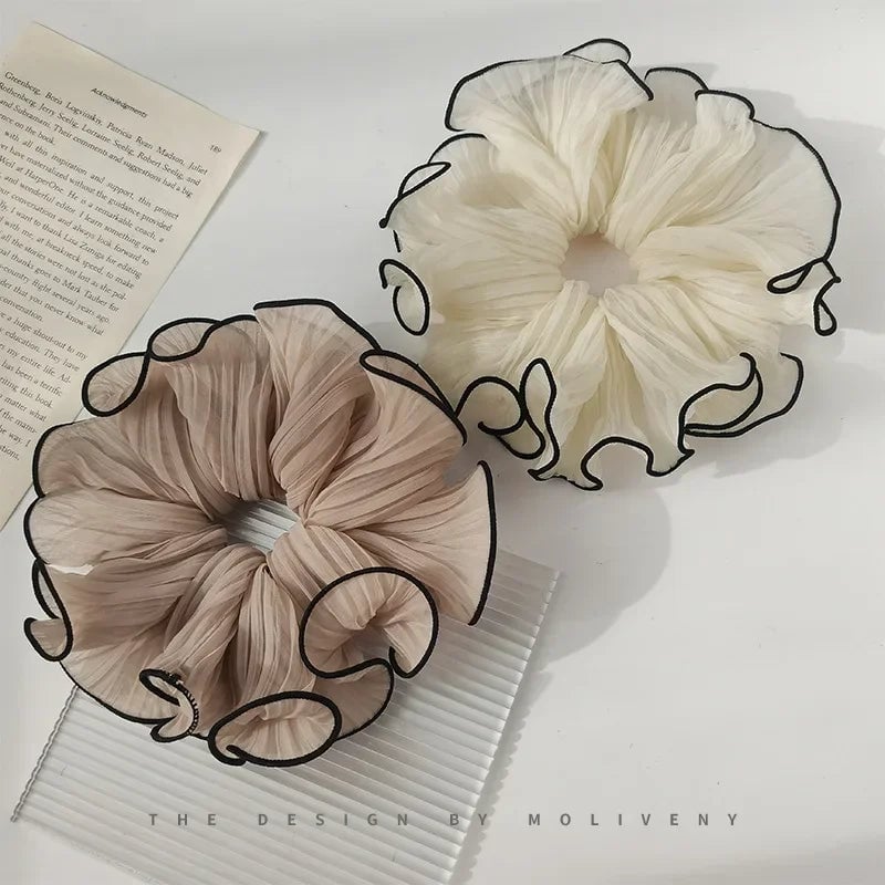 Oversized Korean Retro Chiffon Scrunchie Hair Band Fashion Accessory