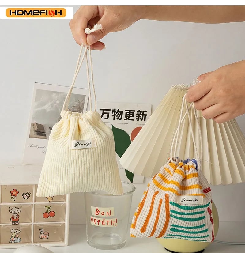 Corduroy Drawstring Pouch - Multi-Purpose Storage for Gifts & Jewelry