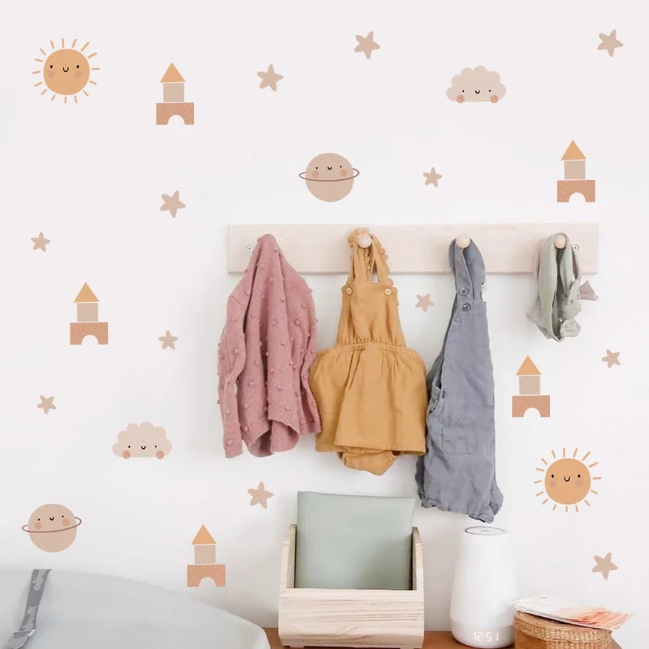 Watercolor Rainbow Sun Nursery Wall Decals - Removable Kids Stickers