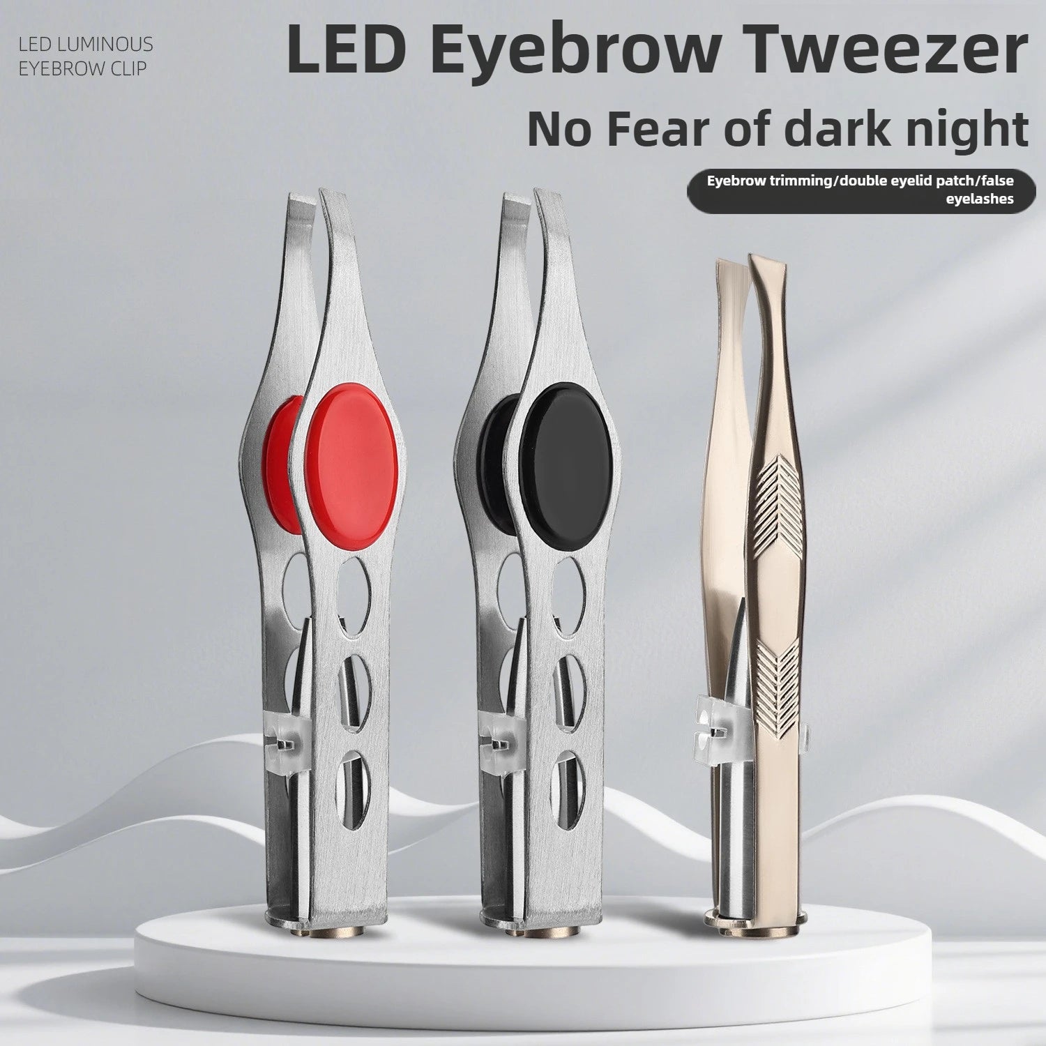 LED Illuminated Stainless Steel Precision Eyebrow Tweezers Tool