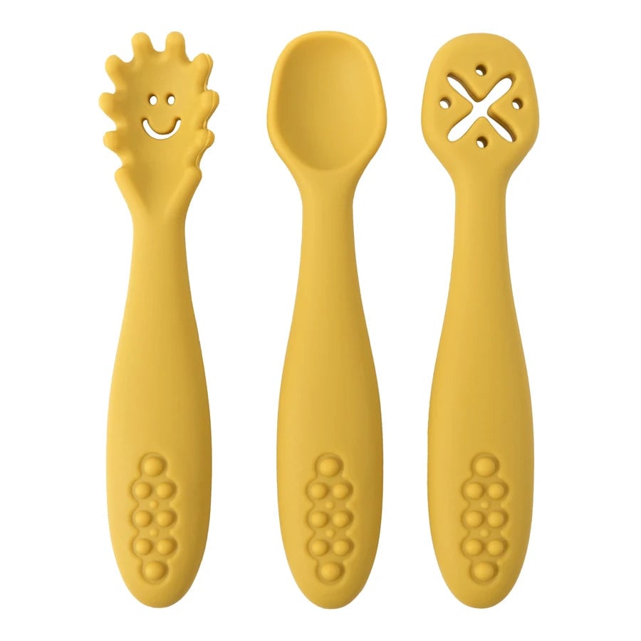 3PCS Baby Learning Spoons Set - Soft Silicone Weaning Cutlery