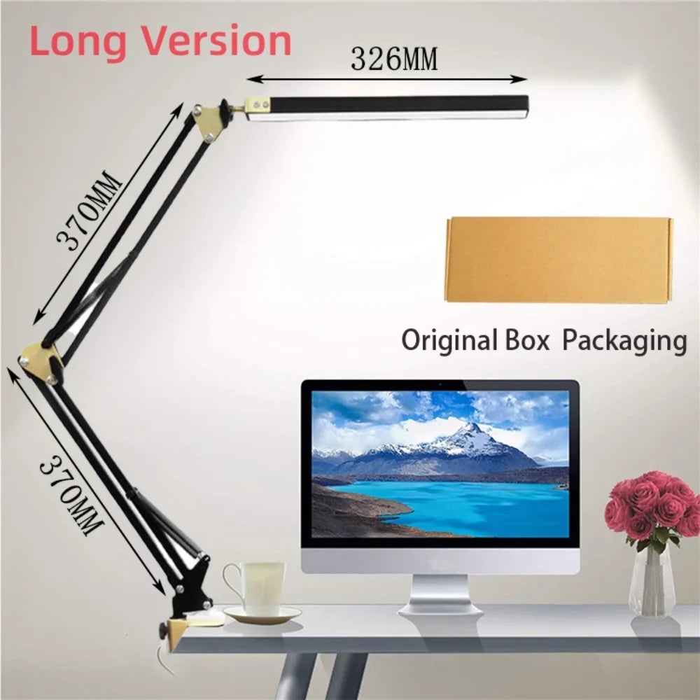 10W LED Clamp Desk Lamp - Swing Arm, 10 Brightness Levels, 3 Modes