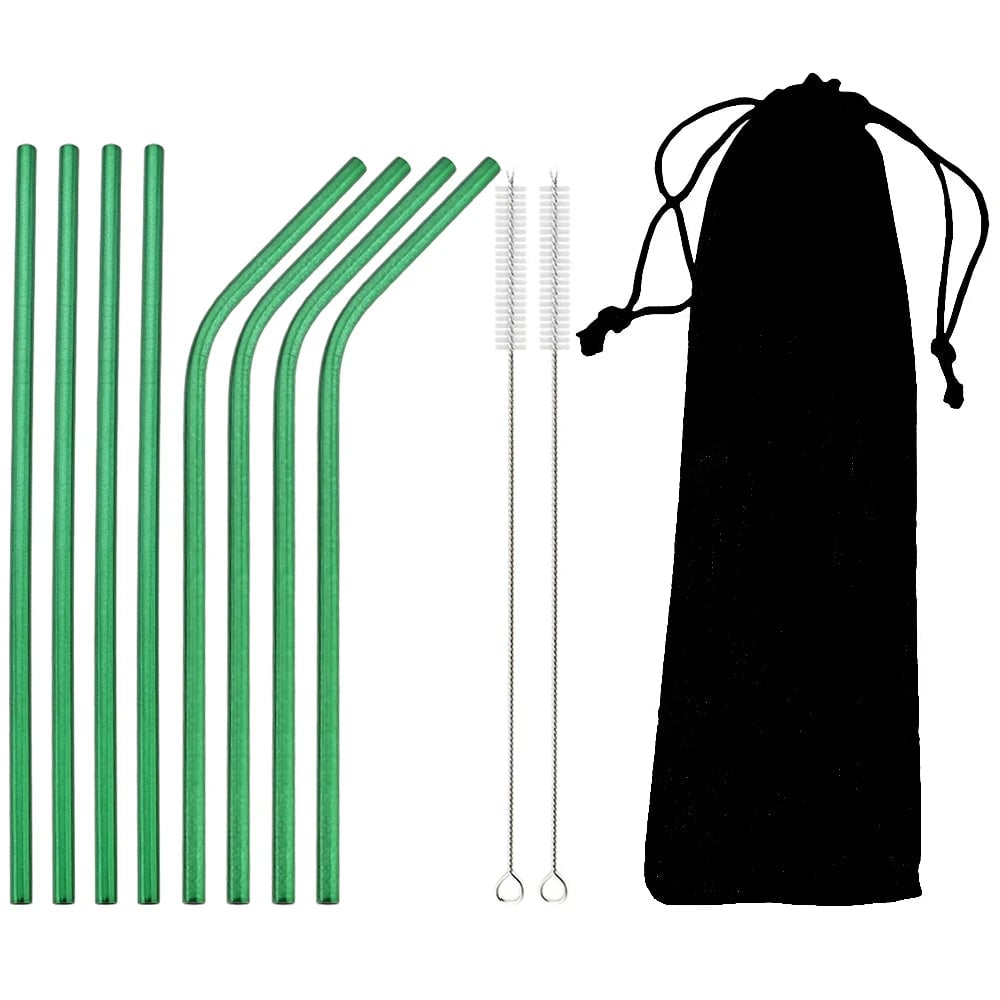 Stainless Steel Reusable Metal Drinking Straws Set with Cleaning Brush