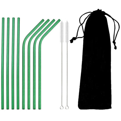 Stainless Steel Reusable Metal Drinking Straws Set with Cleaning Brush