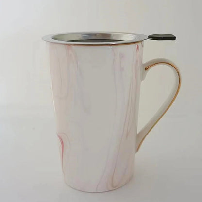 12oz Self Stirring Coffee Mug with Lid Filter Marble Design Spoon