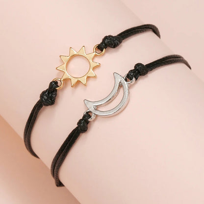 Sun Moon Card Couple Bracelets Set - Handmade Woven Rope Friendship