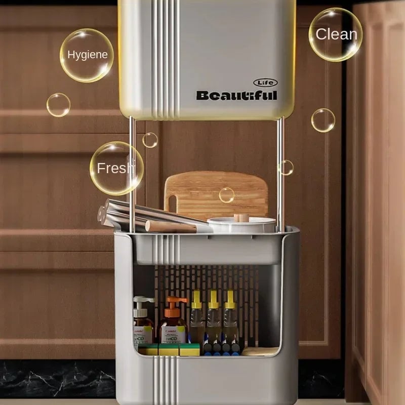 Large Capacity Kitchen Garbage Bin with Lid - Double Layer Odor Control