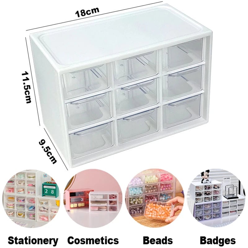 9 Grid Desktop Storage Box Jewelry Cosmetic Organizer with Drawer