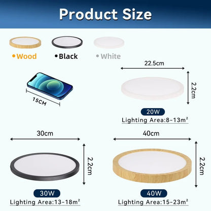 2.2cm Ultra Thin LED Ceiling Light Waterproof 3 Color Wood Grain
