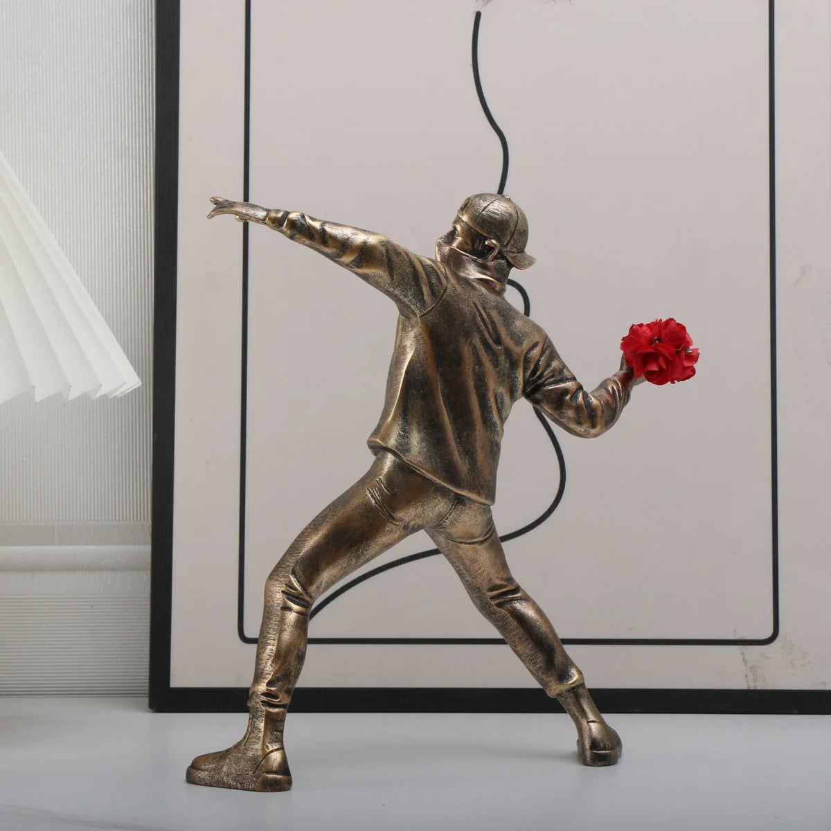 Resin Banksy Flower Thrower Bomber Statue - Home Decor Collectible