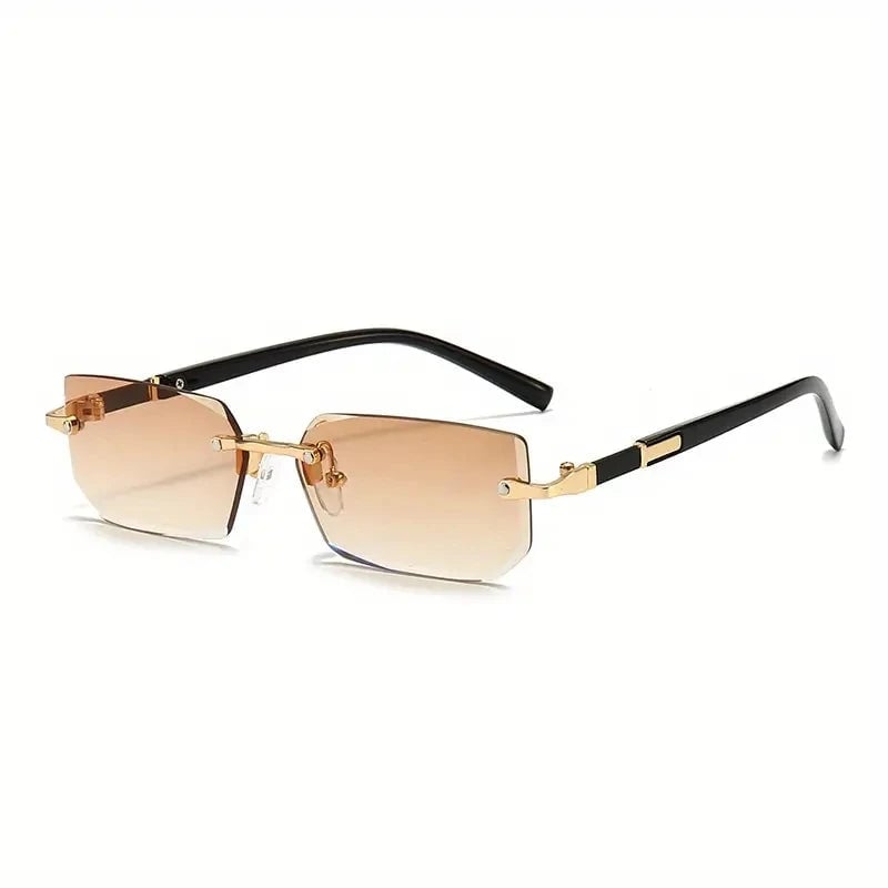 Rimless Rectangle Sunglasses - Unisex Small Square UV Protection