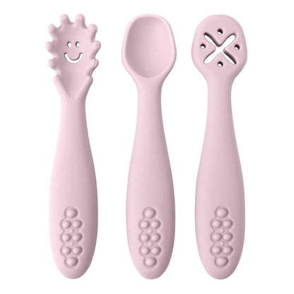 3PCS Baby Learning Spoons Set - Soft Silicone Weaning Cutlery