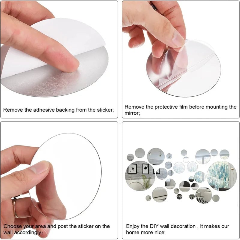 32Pcs 3D Round Acrylic Mirror Wall Stickers DIY Home Decor