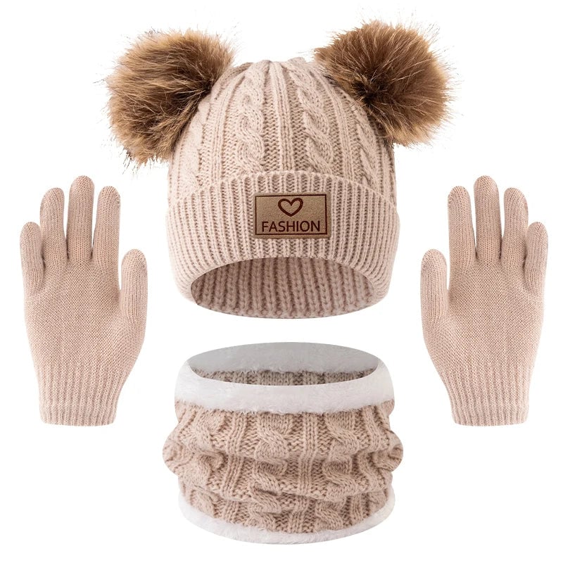 3-Piece Kids Winter Hat Scarf Gloves Set Ages 2-12 Boys Girls Warm
