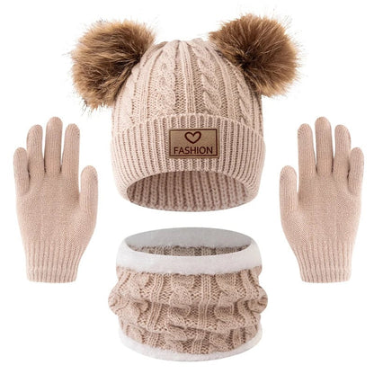 3-Piece Kids Winter Hat Scarf Gloves Set Ages 2-12 Boys Girls Warm