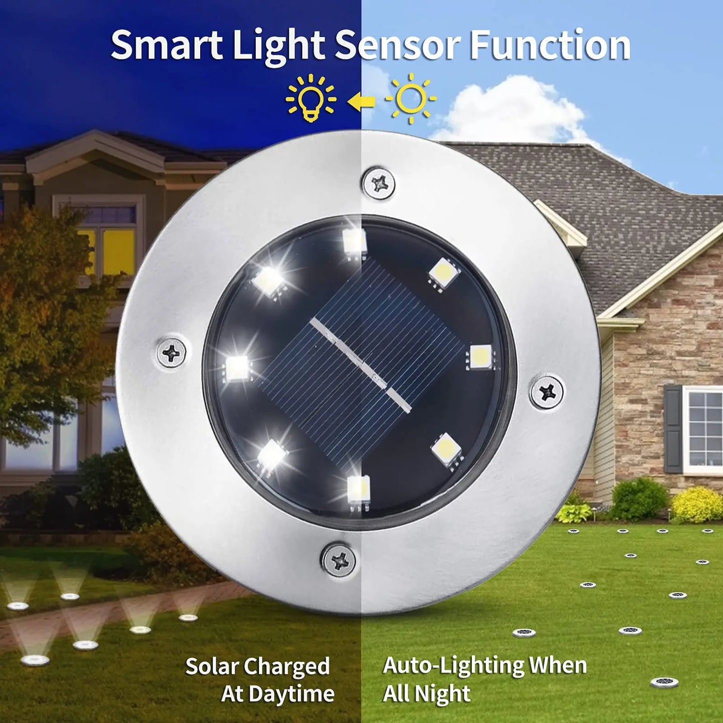 Solar LED Disk Ground Light - 8/20 LED Waterproof Buried Garden Deck