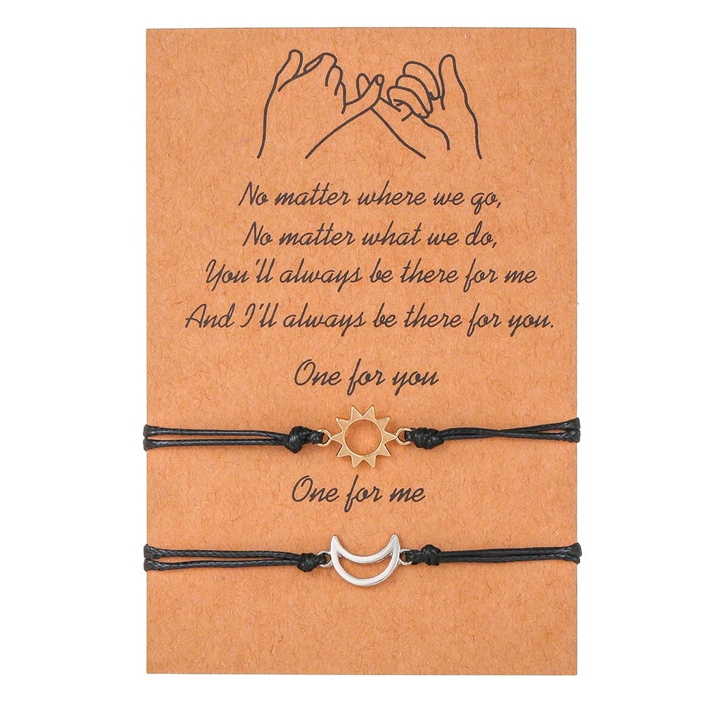 Sun Moon Card Couple Bracelets Set - Handmade Woven Rope Friendship