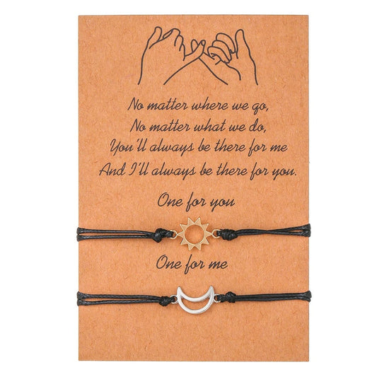 Sun Moon Card Couple Bracelets Set - Handmade Woven Rope Friendship