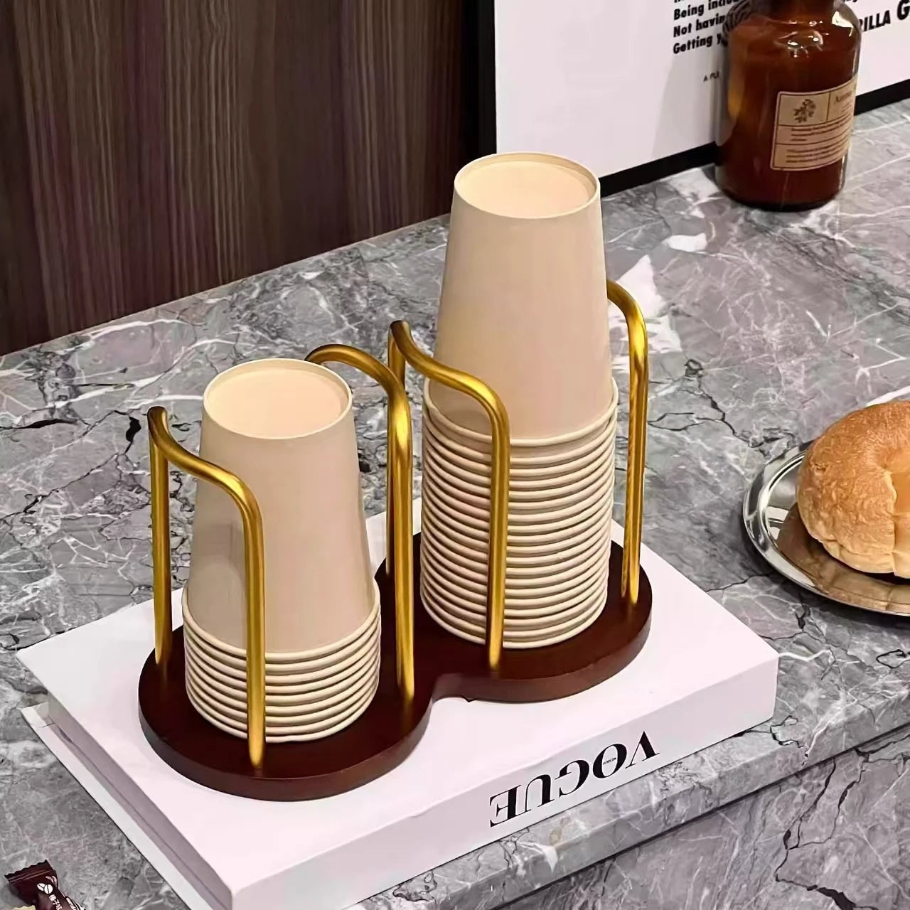 Wood Disposable Cup Dispenser Rack with Extended Stick - Storage Stand