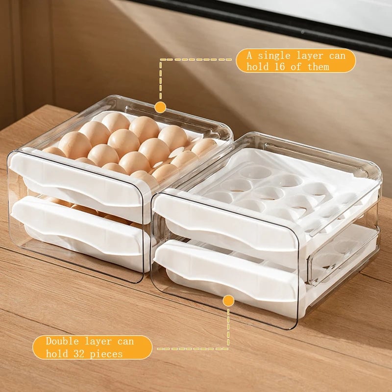 2-Layer Drawer Egg Storage Box - Large Capacity Refrigerator Organizer