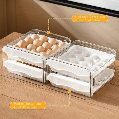2-Layer Drawer Egg Storage Box - Large Capacity Refrigerator Organizer
