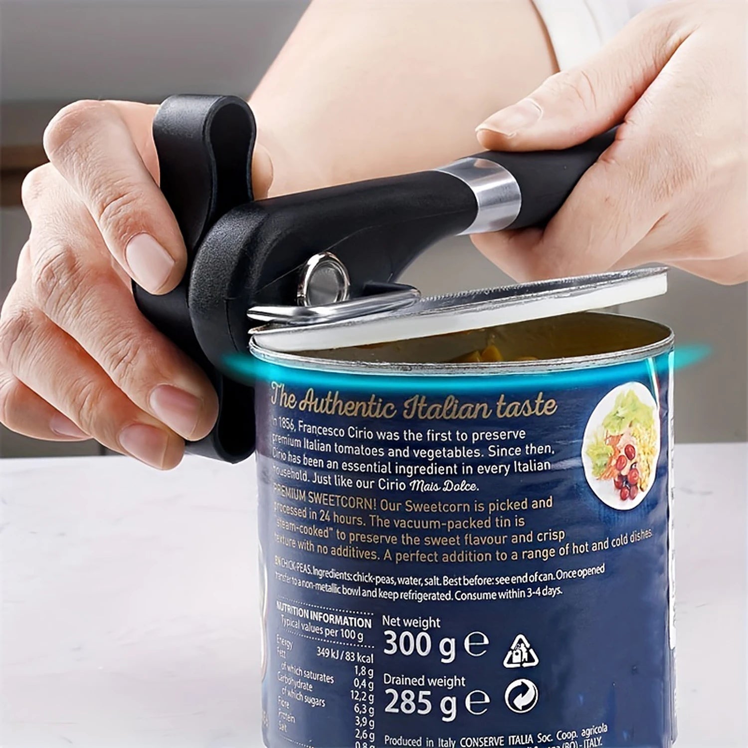 Plastic Manual Can Opener - Safety Side Cut Easy Grip Hand Actuated