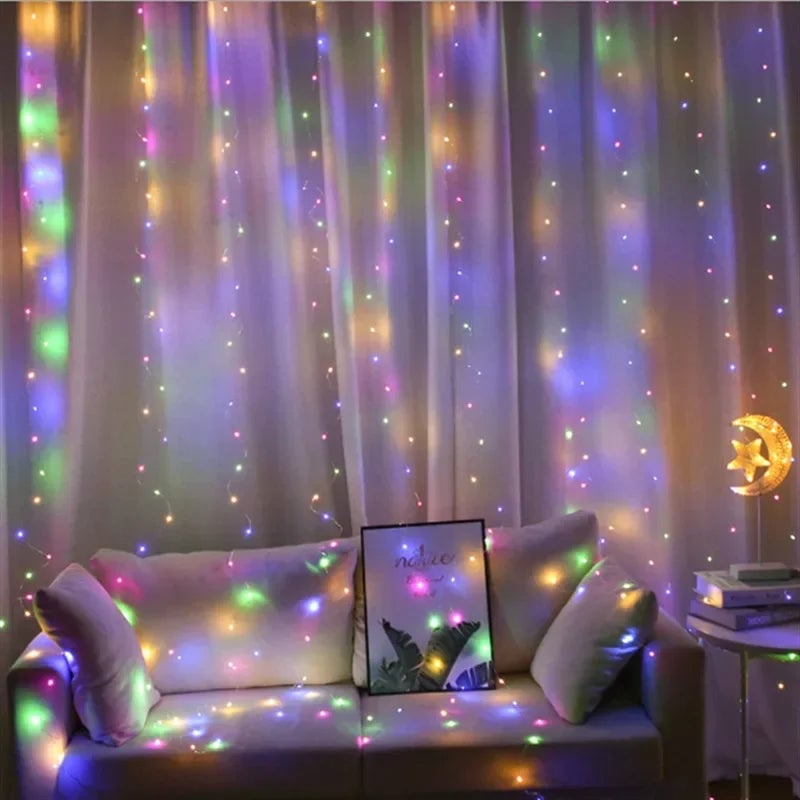 3x3M USB LED Curtain Lights 8 Modes Remote Control Christmas Wedding