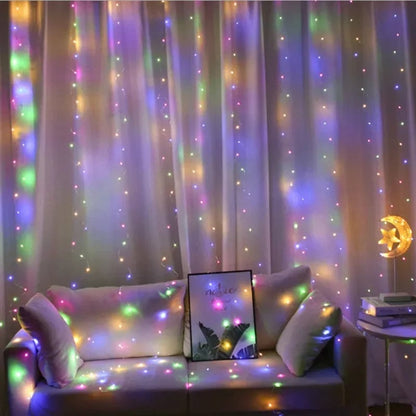 3x3M USB LED Curtain Lights 8 Modes Remote Control Christmas Wedding