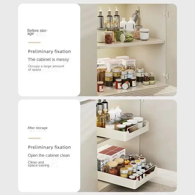 Pull Out Kitchen Storage Basket - Under Sink Cabinet Organizer Rack